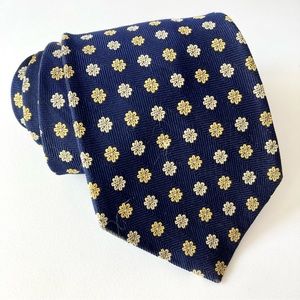 Brooks Brothers Men's Pure Silk Navy Gold Tie Geometric Floral Design